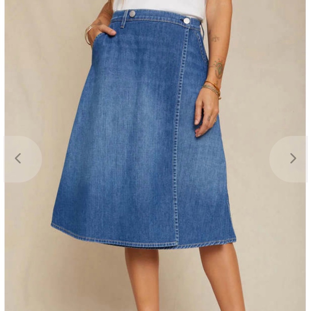 AMO Denim A-Line Midi Skirt in Blue